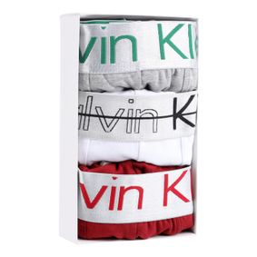 Фото Мужские трусы боксеры набор 3в1 (серые, белые, бордовые) Calvin Klein 