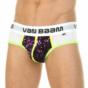 Фото Трусы мужские брифы белые с фиолетовыми пайетками Van Baam 39790