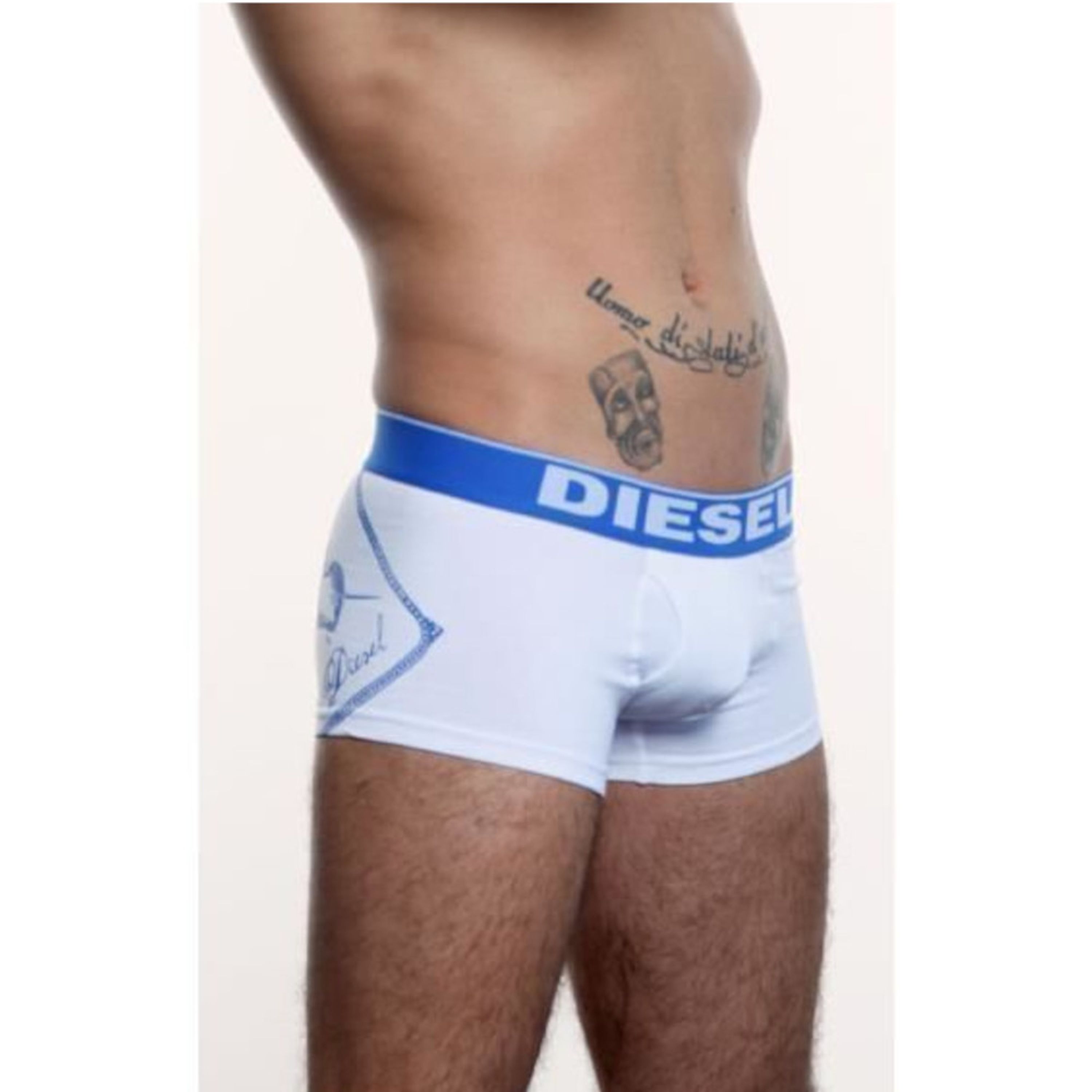 Мужские трусы боксеры DIESEL белые с синей резинкой DIS0049 фото 1