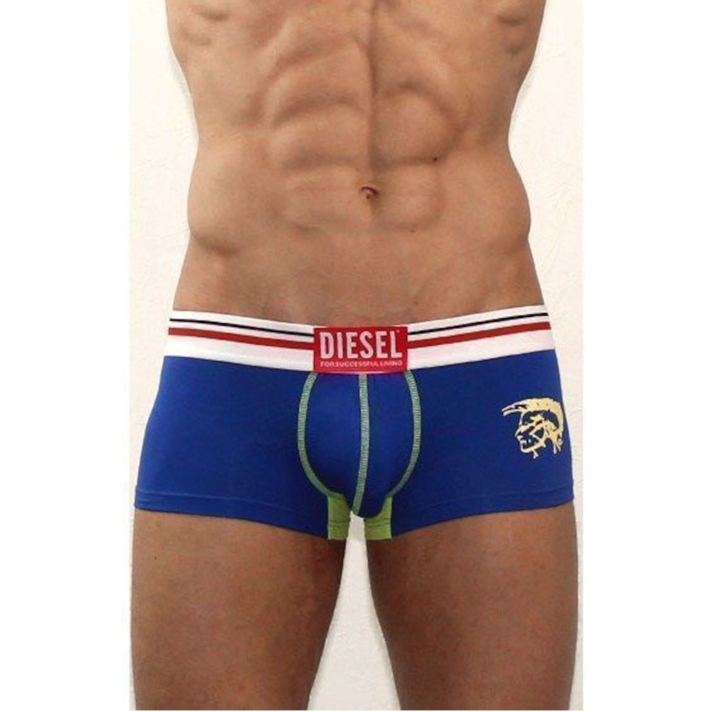 Мужские трусы хипсы синие с зеленой вставкой Diesel Blue DIS0165 фото 1