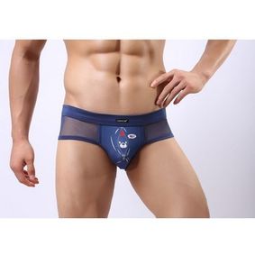 Фото Мужские трусы брифы синие в сетку с рисунком Cockcon Unzip-Me Brief Navy 650