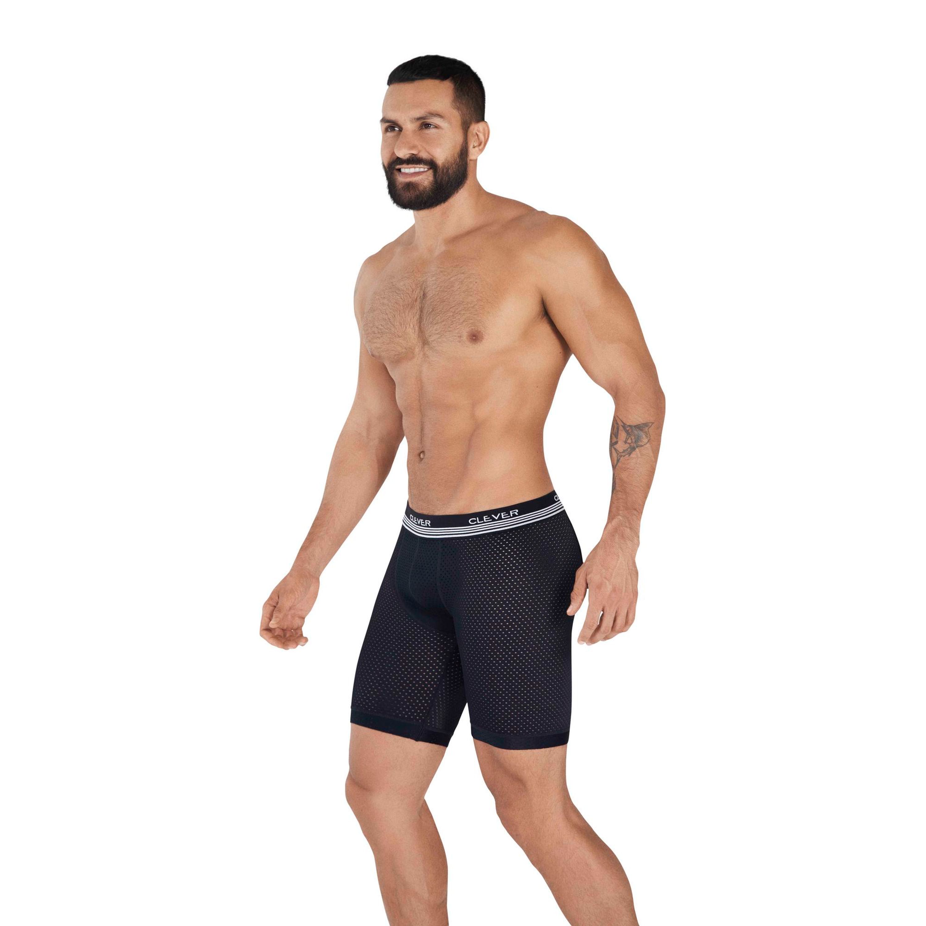 Мужские трусы боксеры удлиненные черные в сетку Clever Moda PROCESS LONG BOXER 036511 фото 2