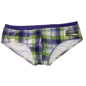 Фото Мужские плавки брифы в клетку Aussiebum Check green- violet-white Brief Фото Мужские плавки брифы в клетку Aussiebum Check green- violet-white Brief