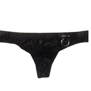 Фото Мужские стринги под кожу черные Manstore Imitation Leather String 36099