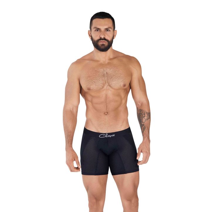 Мужские трусы боксеры удлиненные черные в сетку Clever TIME LONG BOXER 036611 
