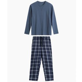 Фото Пижама мужская темно-голубая с штанами в клетку ATLANTIC Flannel Check NMP-393