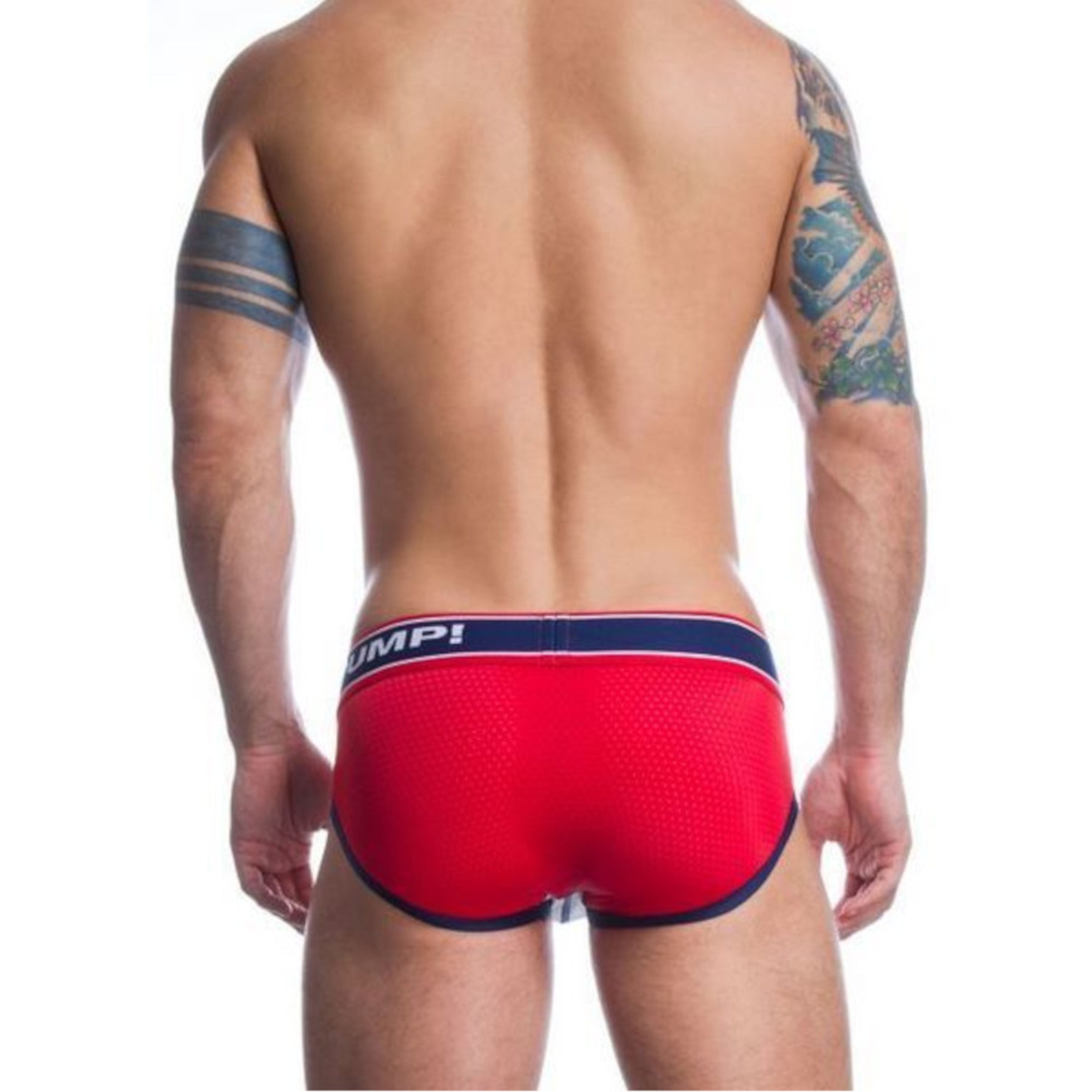 Мужские трусы брифы в сетку красные с белой вставкой PUMP! H389-8 фото 2