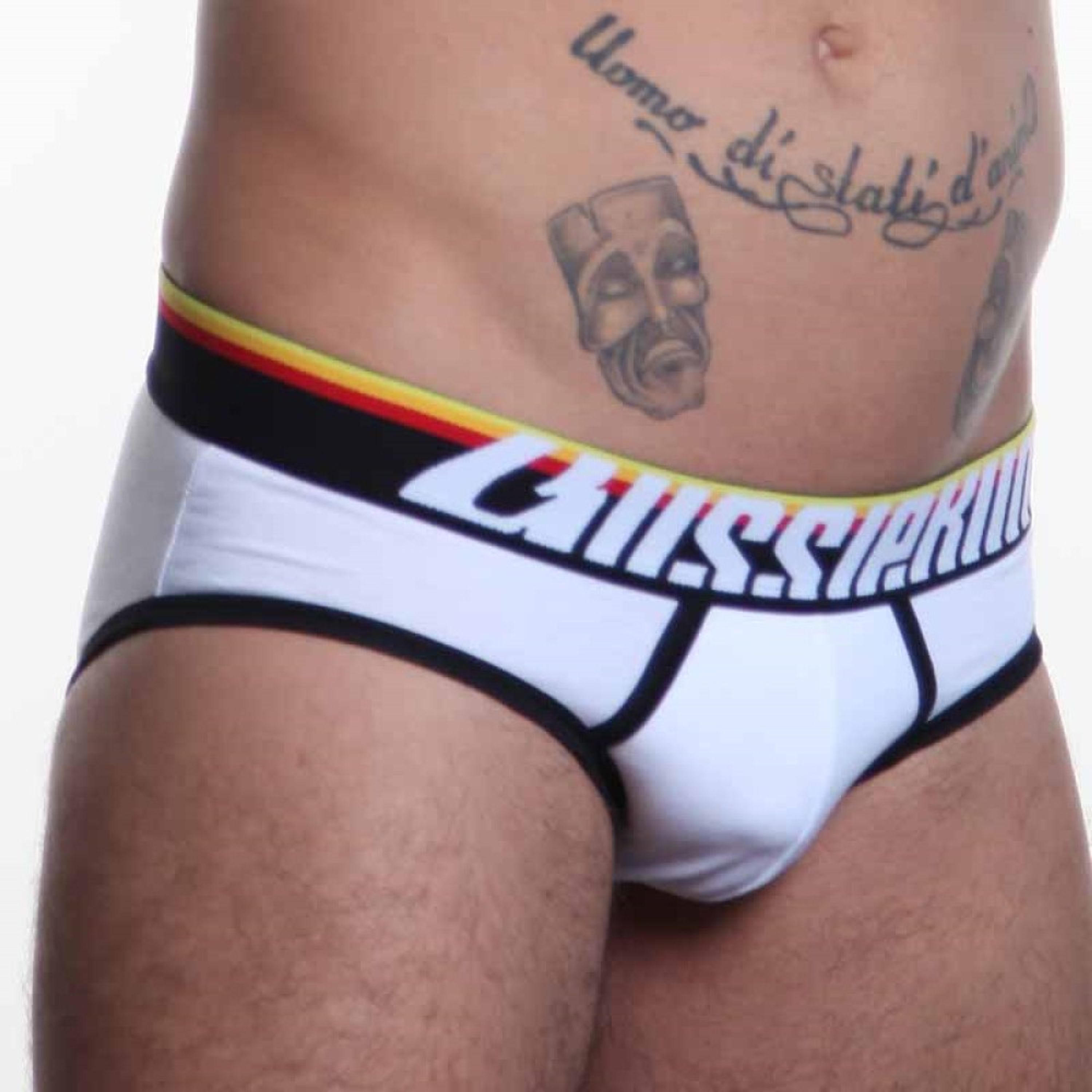 Мужские трусы слипы белые с (желто-красной) резинкой Aussiebum Fire Brief AB2074-2 фото 2