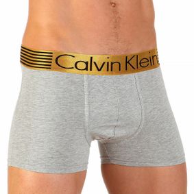 Фото Мужские трусы боксеры Calvin Klein серые с золотистой резинкой