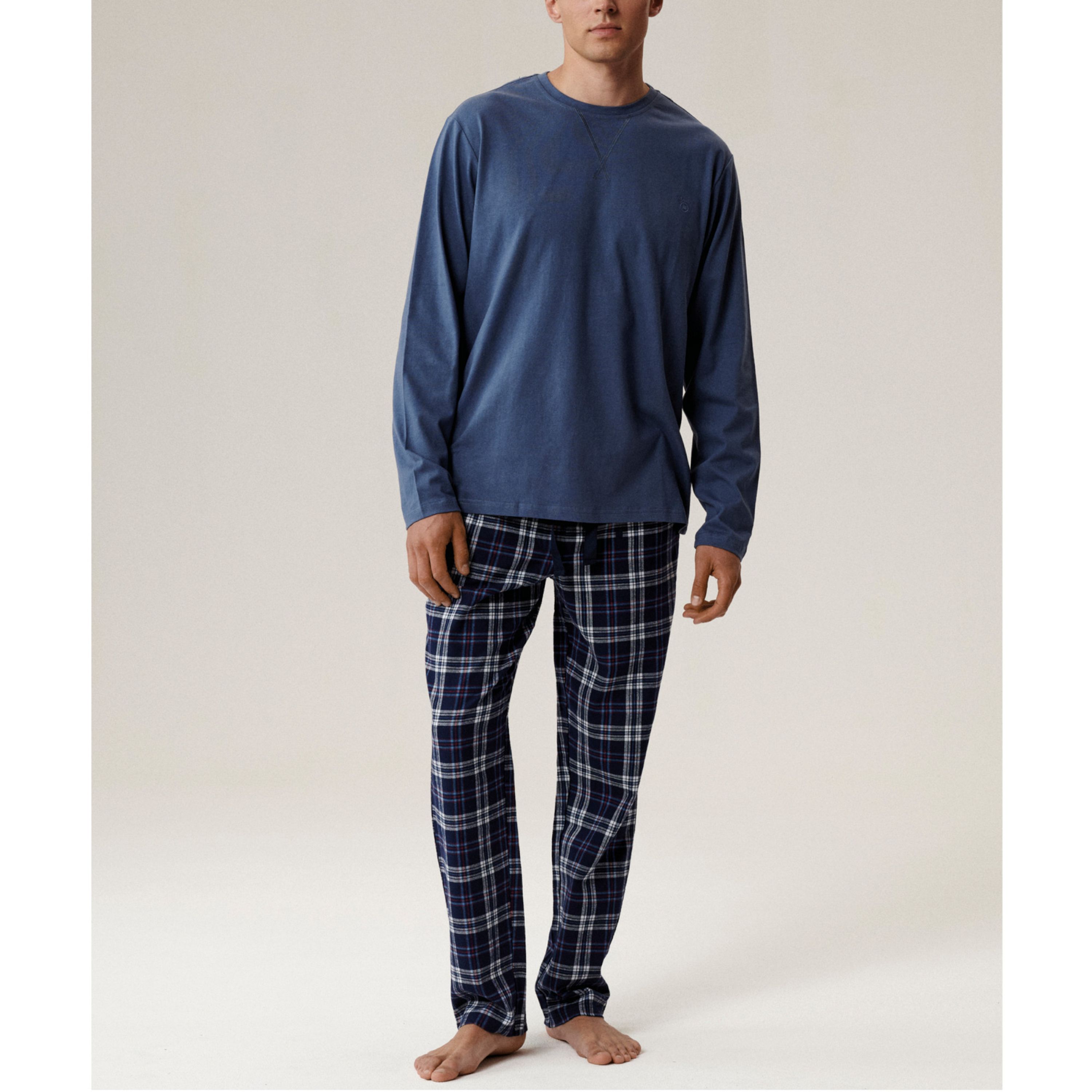 Пижама мужская темно-голубая с штанами в клетку ATLANTIC Flannel Check NMP-393 фото 2