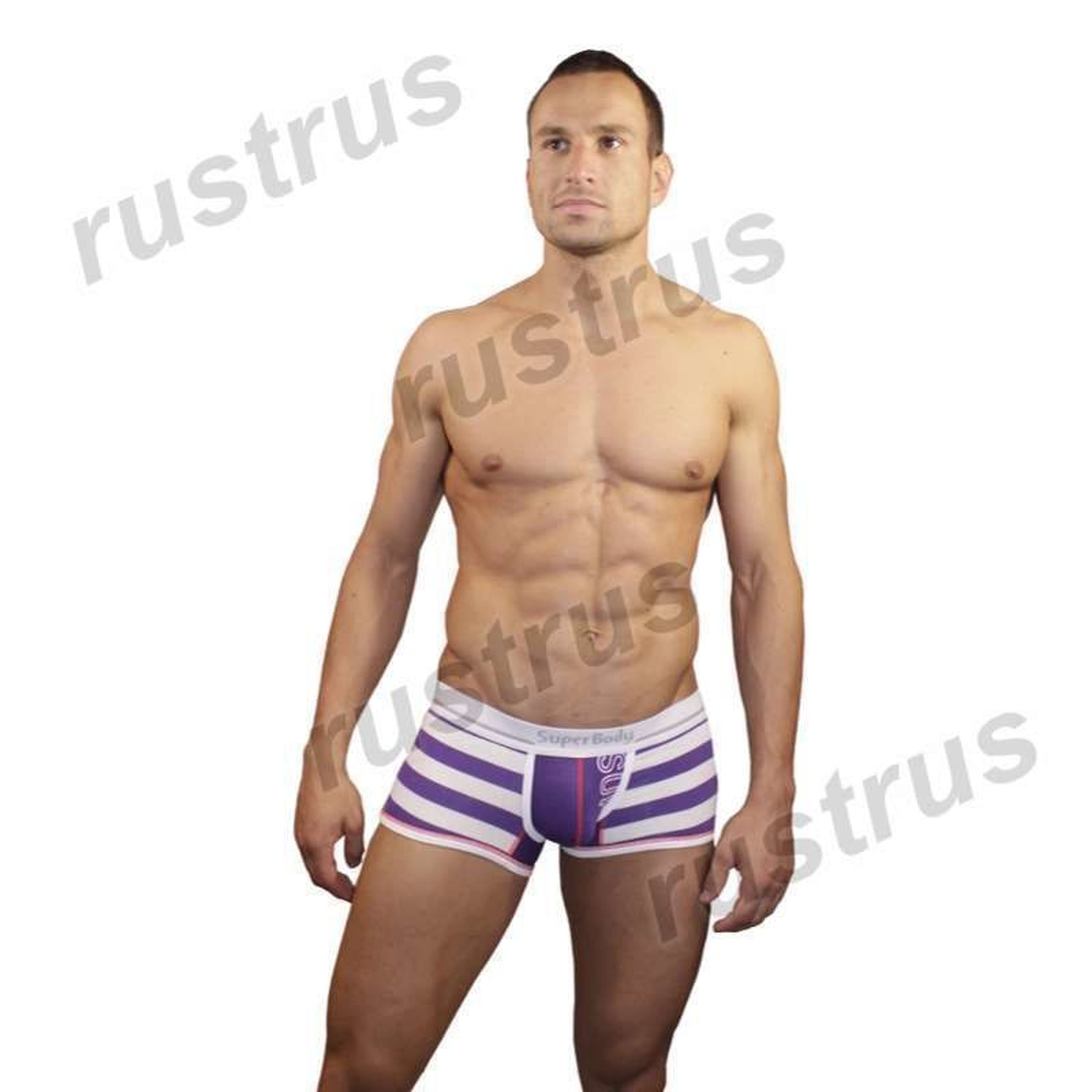 Мужские трусы хипсы белые с фиолетовыми полосками Superbody фото 2