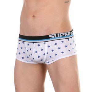 Фото Мужские трусы хипсы белые с синим принтом Superbody