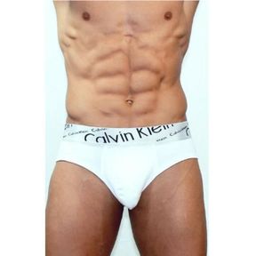 Фото Мужские трусы брифы белые с косой резинкой Calvin Klein Steel Italics White