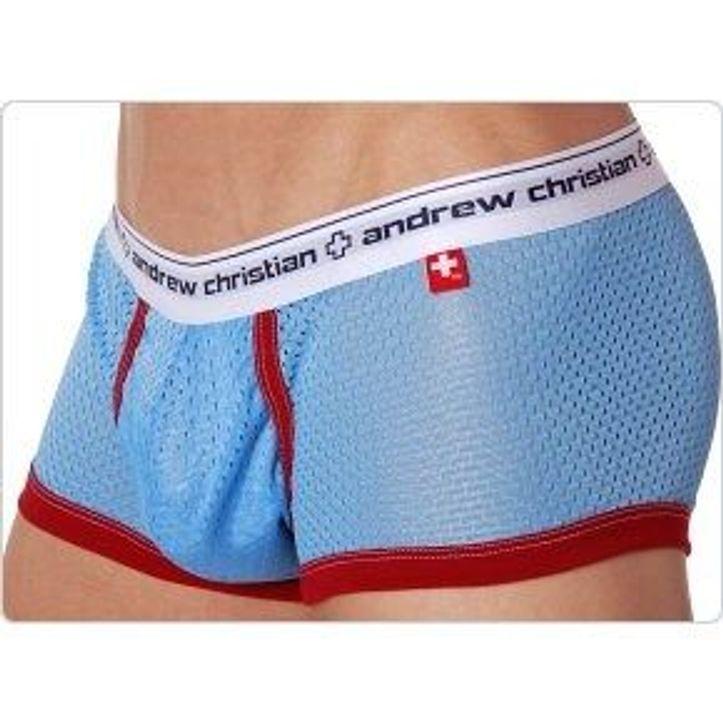 Мужские трусы хипсы голубые в сетку Andrew Christian Sports Mesh Boxer Sky Blue   15143 фото 2