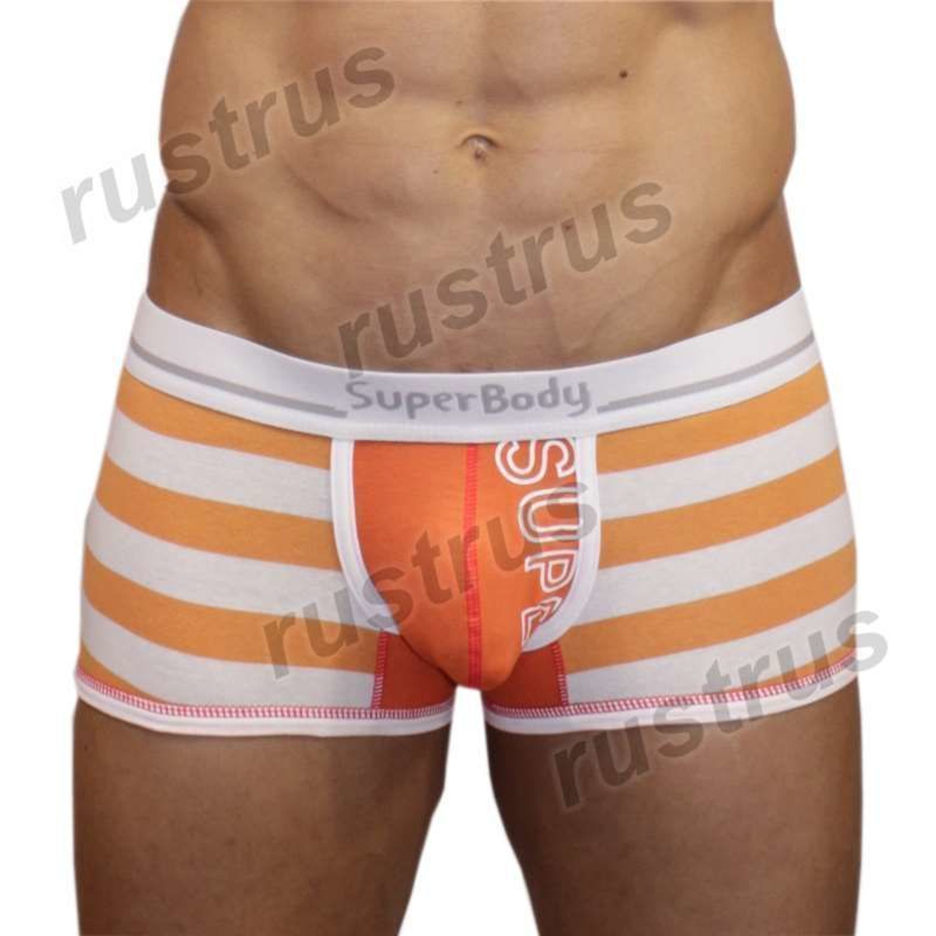 Мужские трусы хипсы белые с оранжевыми полосками Superbody фото 1