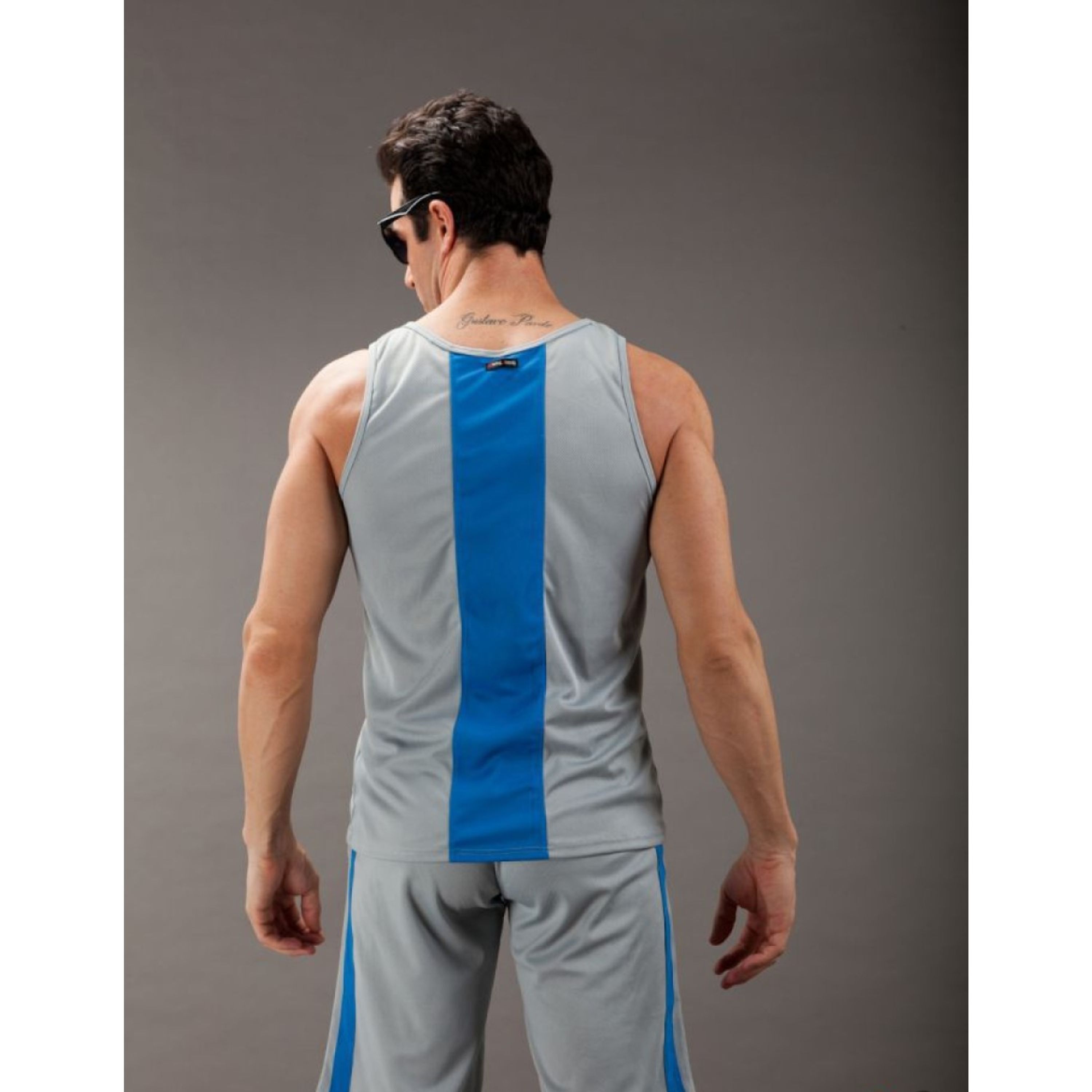 Мужская майка серая с синей полосой сзади WJ 9193-3 фото 2