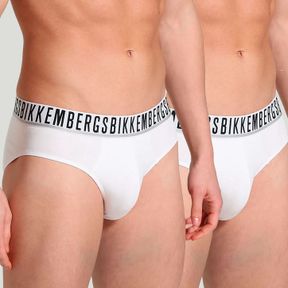 Фото Мужские трусы брифы белые набор 2в1 Bikkembergs ESSENTIAL BKK1USP01BI