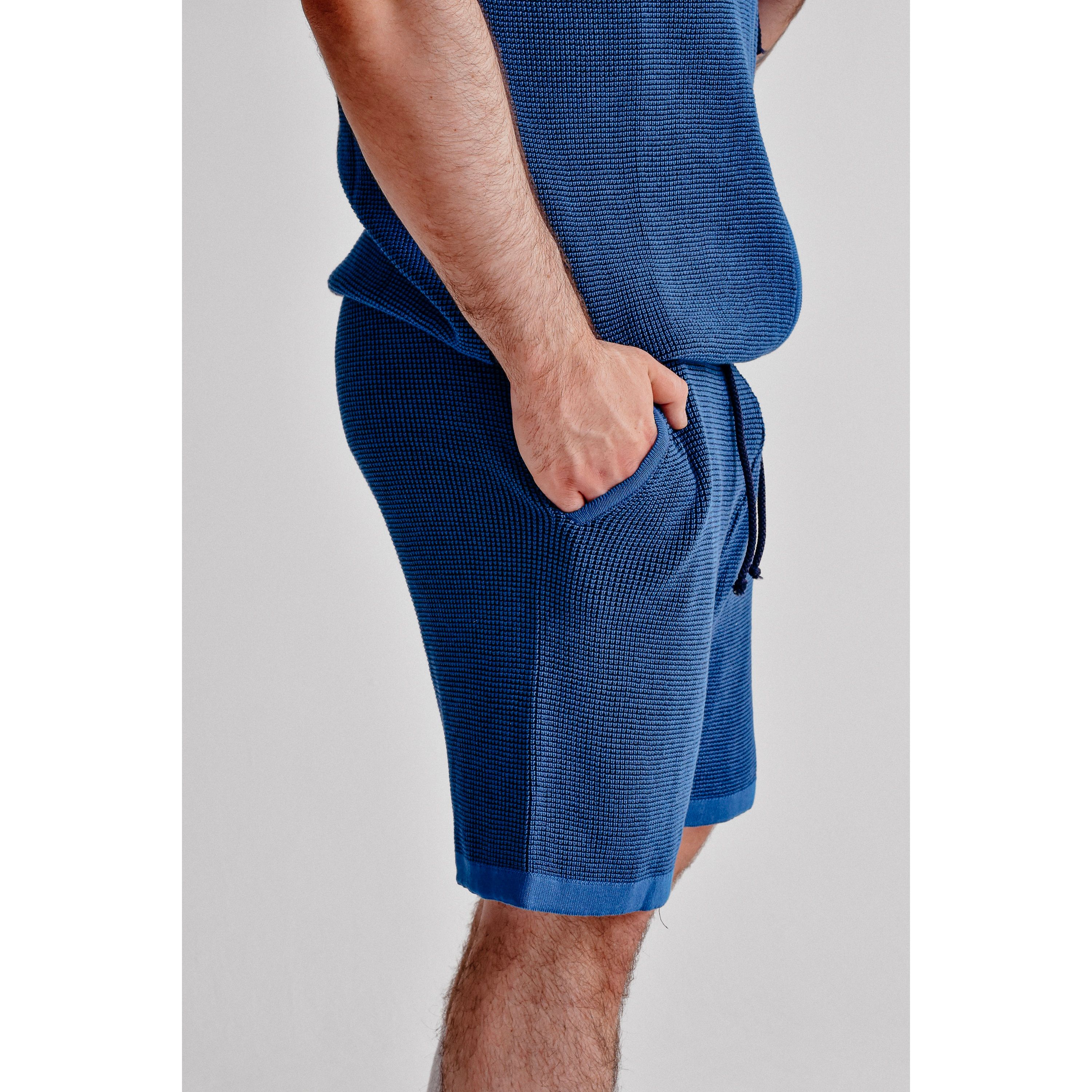 Дизайнерский мужской трикотажный костюм синий: жилет и шорты (дракон) Andrey Nietto фото 4