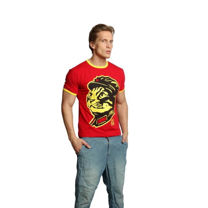 Мужская футболка красная с принтом Scandaloso Кот-Солдат 040664m-EP 