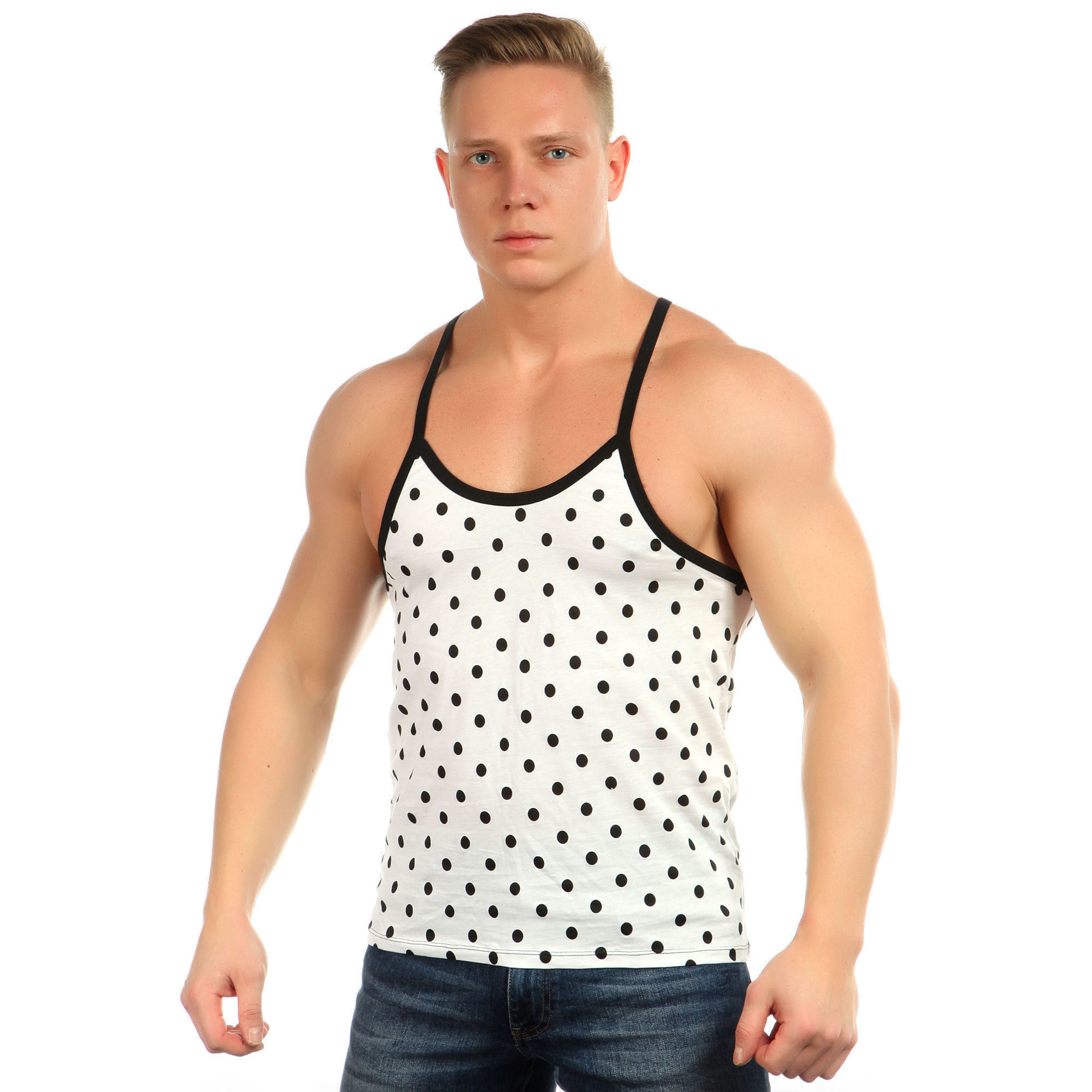 Мужская майка белая в черный горошек Boefje фото 1