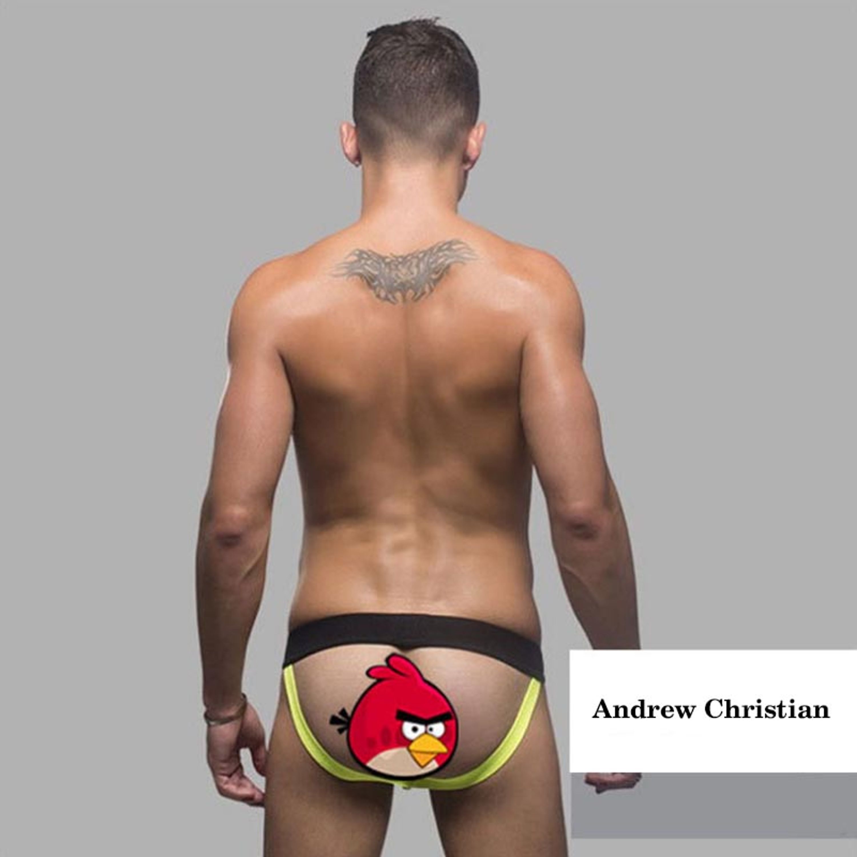 Мужские трусы Andrew Christian Jock Blue джоки черные с желтой окантовкой фото 3