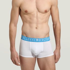 Фото Мужские трусы хипсы набор 3 в 1 белые с голубой резинкой Bikkembergs BKK1UTR05TR0000