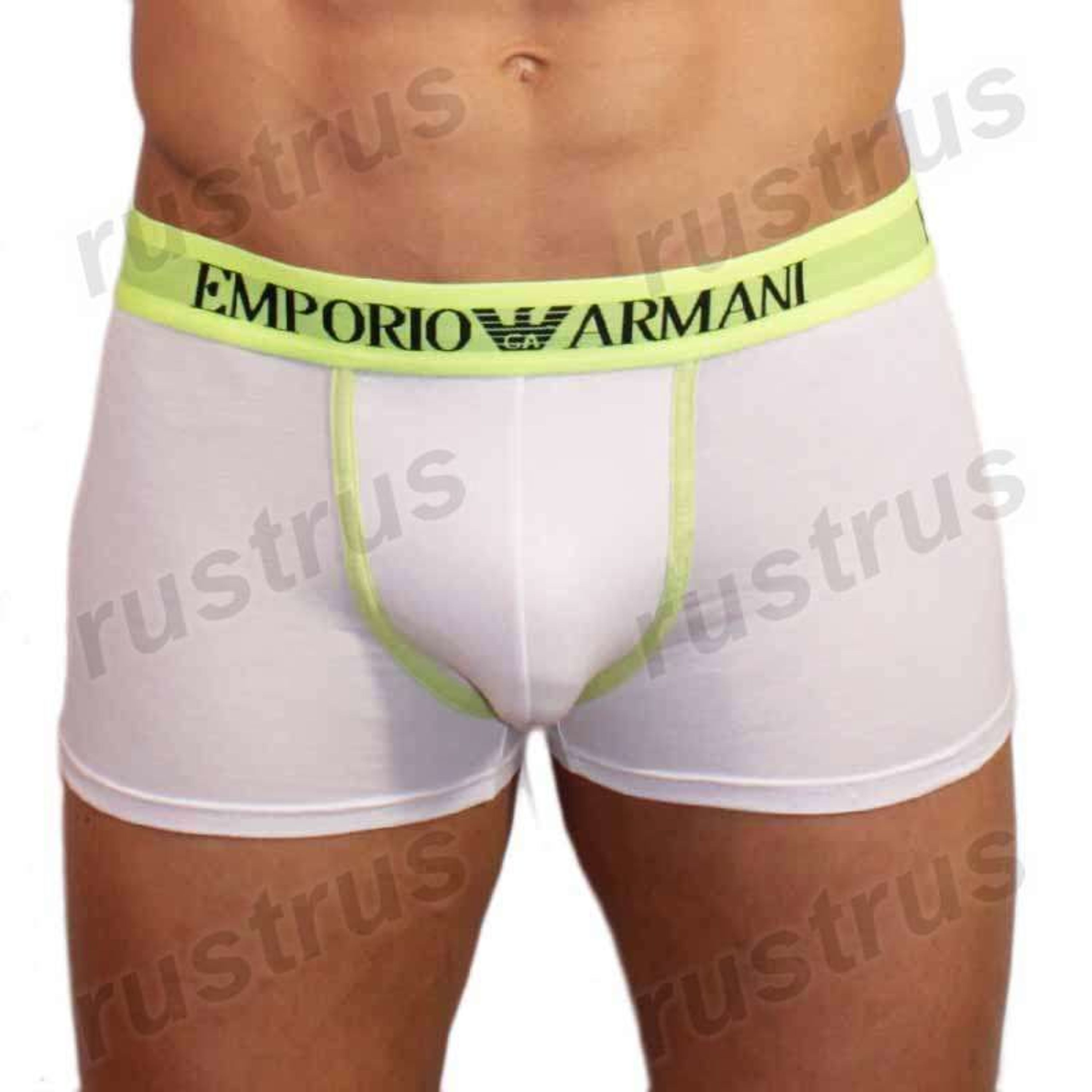 Мужские трусы боксеры белые с салатовой резинкой Emporio Armani  фото 3
