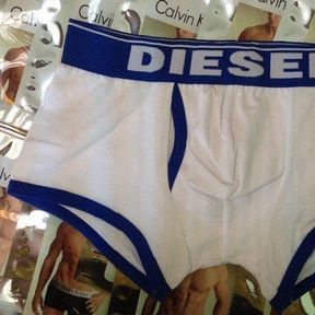 Фото Мужские трусы боксеры белые с синей резинкой Diesel White blue Waistband Boxer