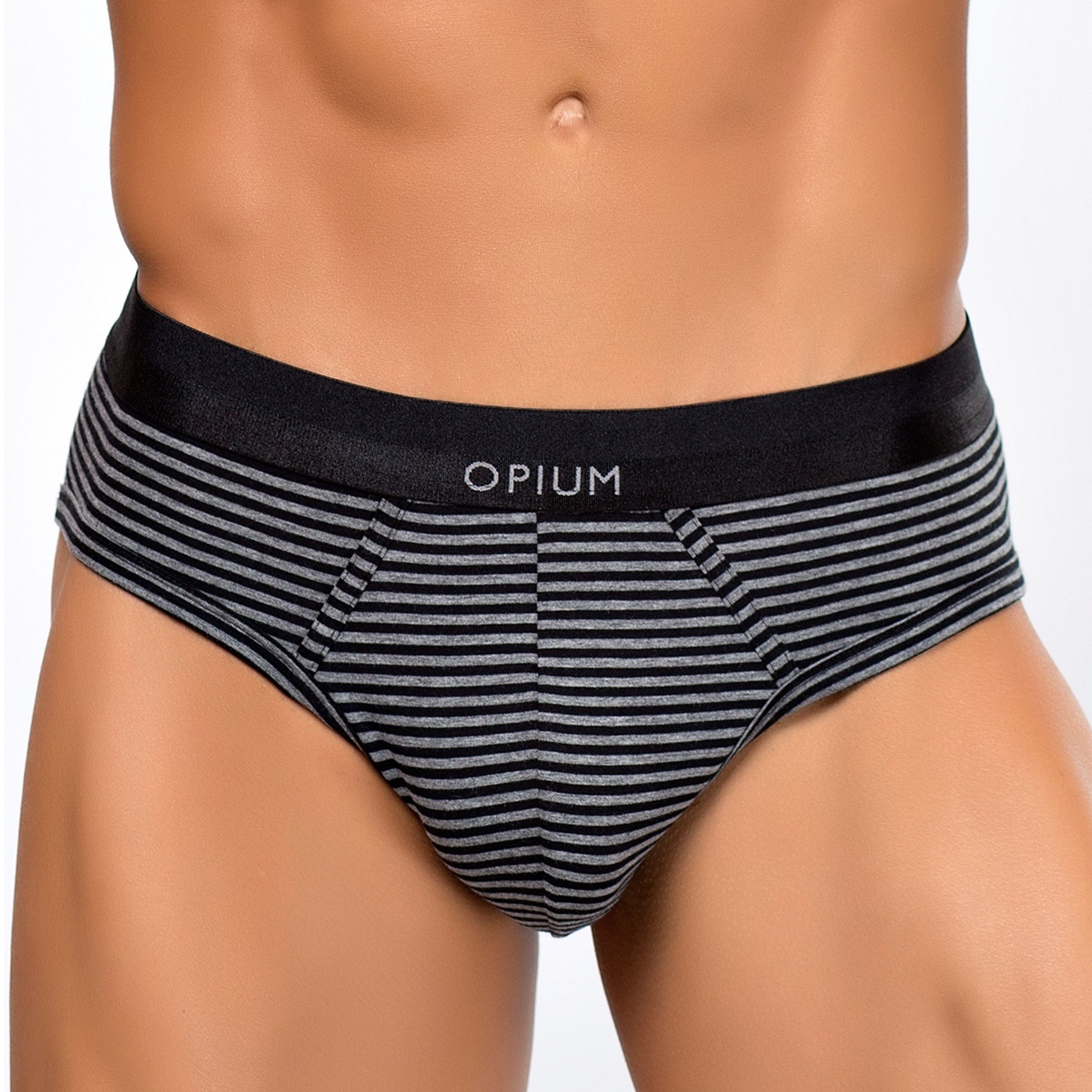 Мужские трусы слипы серые в черную полоску Opium Brief R-110 фото 1