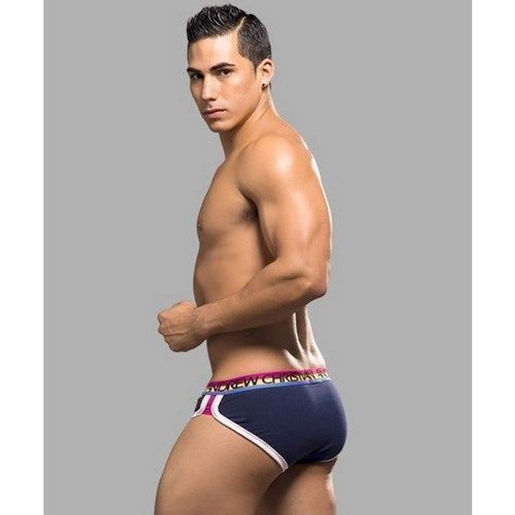 Мужские трусы брифы темно-синие с цветной резинкой Andrew Christian  AC9764 фото 2