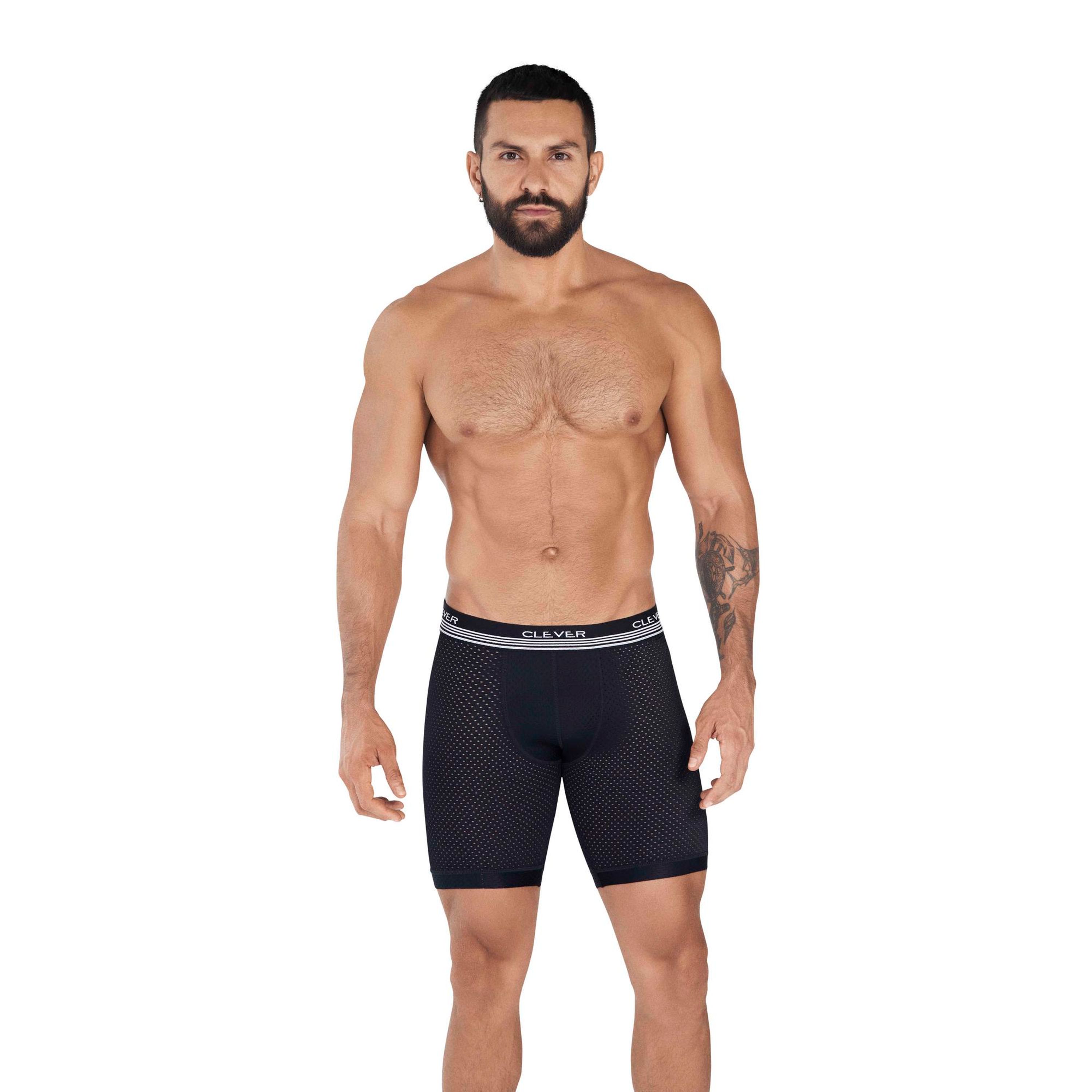 Мужские трусы боксеры удлиненные черные в сетку Clever Moda PROCESS LONG BOXER 036511 фото 1
