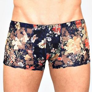 Фото Мужские трусы боксеры темно синие в цветок бежевый Romeo Rossi Black Boxer RR00221