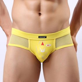 Фото Мужские трусы брифы желтые в сетку с рисунком Cockcon Unzip-Me Brief Yellow 650