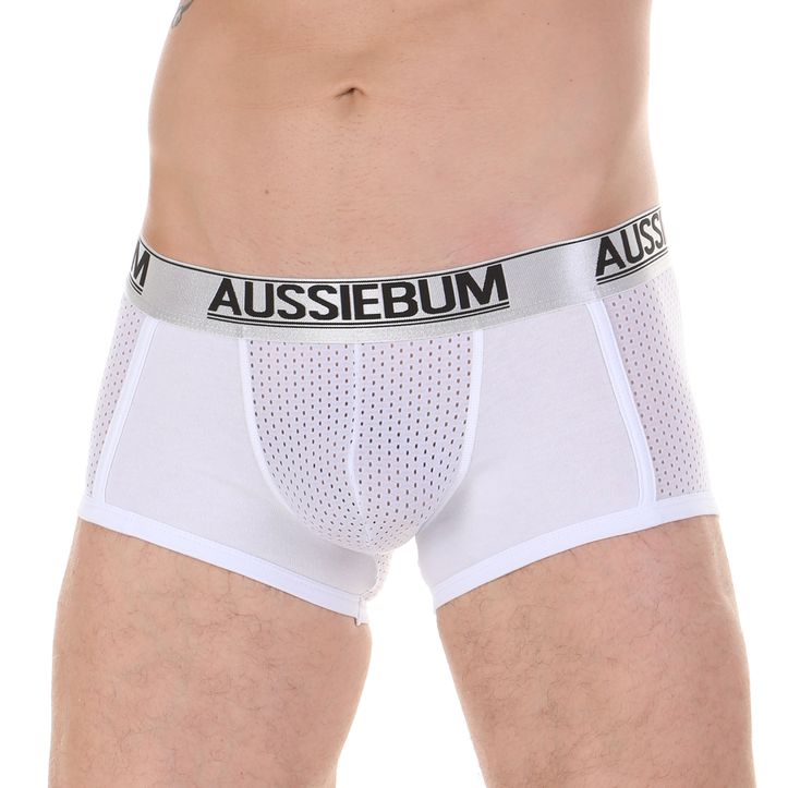 Мужские трусы боксеры белые с сетчатой вставкой AUSSIEBUM 