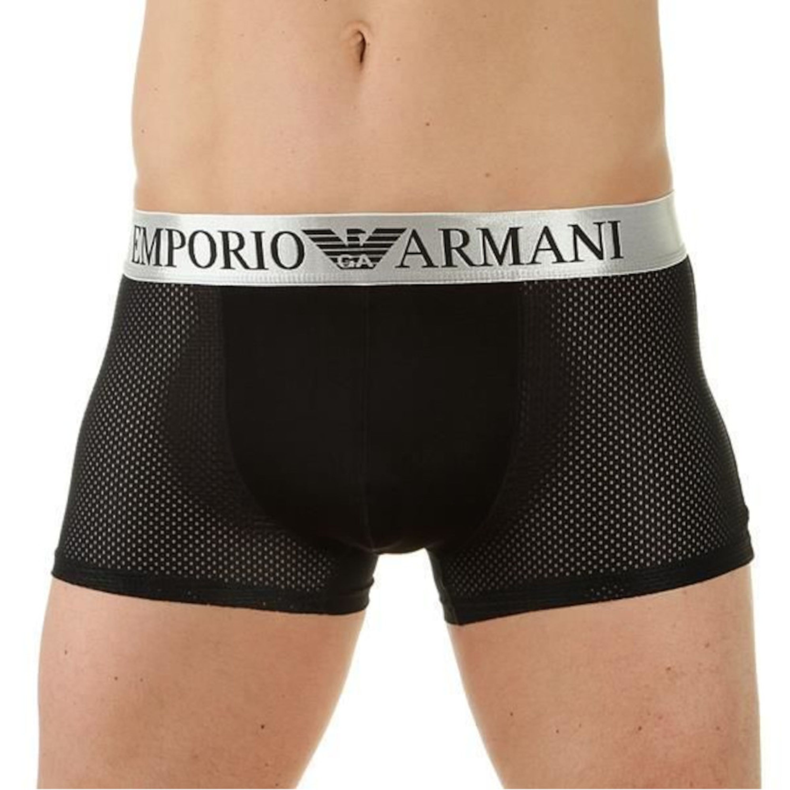 Мужские трусы боксеры черные Emporio Armani в сетку  фото 1
