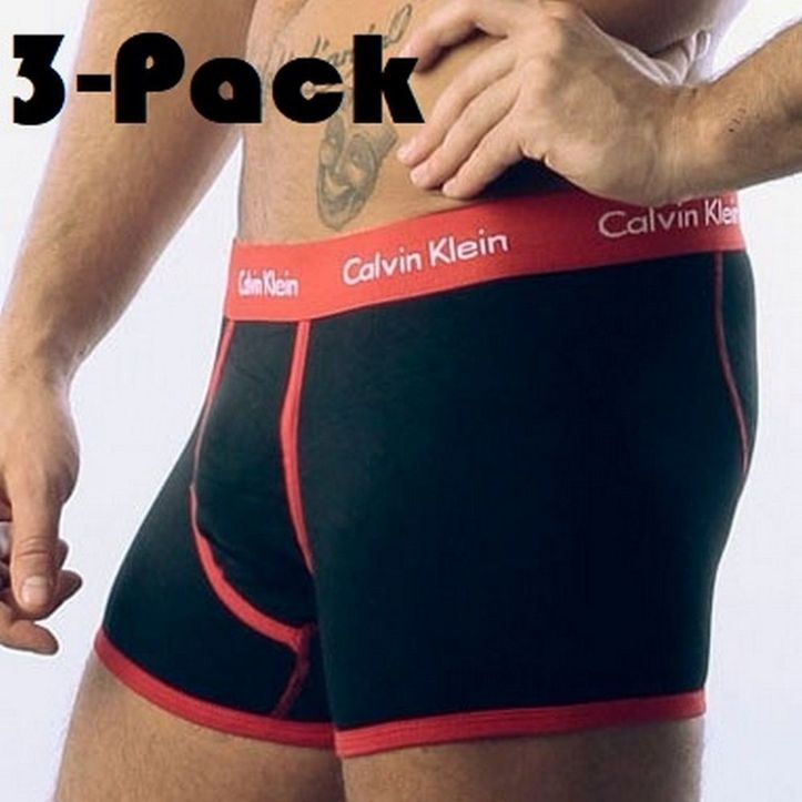 Мужские трусы боксеры черно-красные  3 шт. Calvin Klein Black Boxers 365 