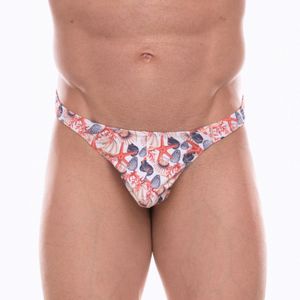 Фото Мужские трусы тонги белые с разноцветным принтом Don Moris DM072282