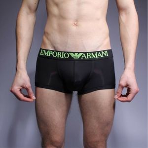 Фото Мужские трусы хипсы черные с черной резинкой и салатовой надписью Emporio Armani Basic Intimates Hip Brief