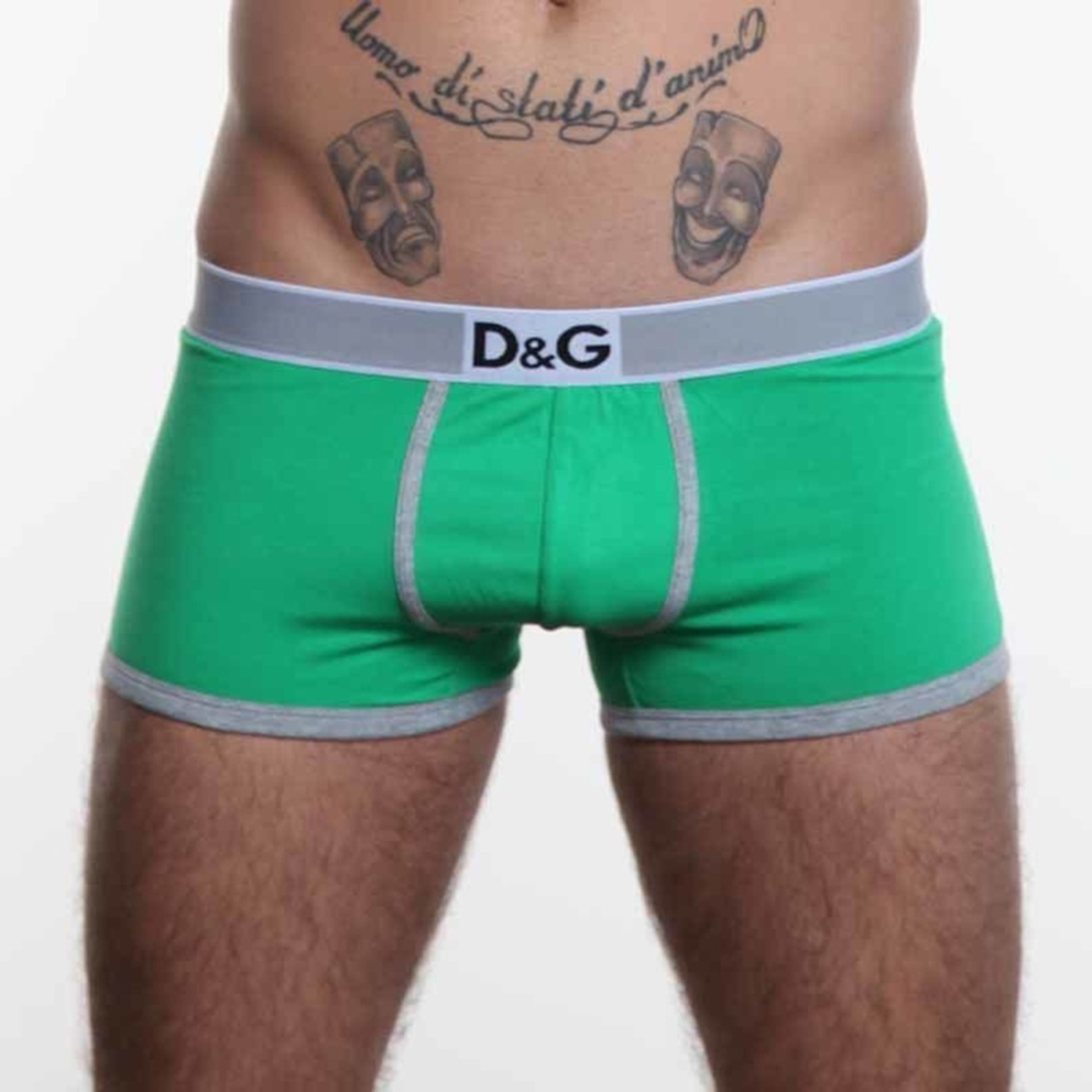 Мужские трусы боксеры зеленые с серой резинкой D&G Green Boxer фото 2