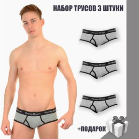 Фото Набор мужских трусов брифов серые 3в1+ПОДАРОК Romeo Rossi RR366-033-2