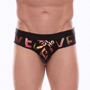 Фото Мужские трусы брифы черные с разноцветным принтом Don Moris DM072216