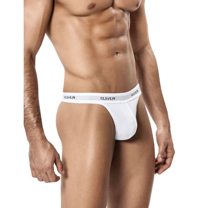 Мужские трусы бразилиана белые Clever Thong Mesh 000101 