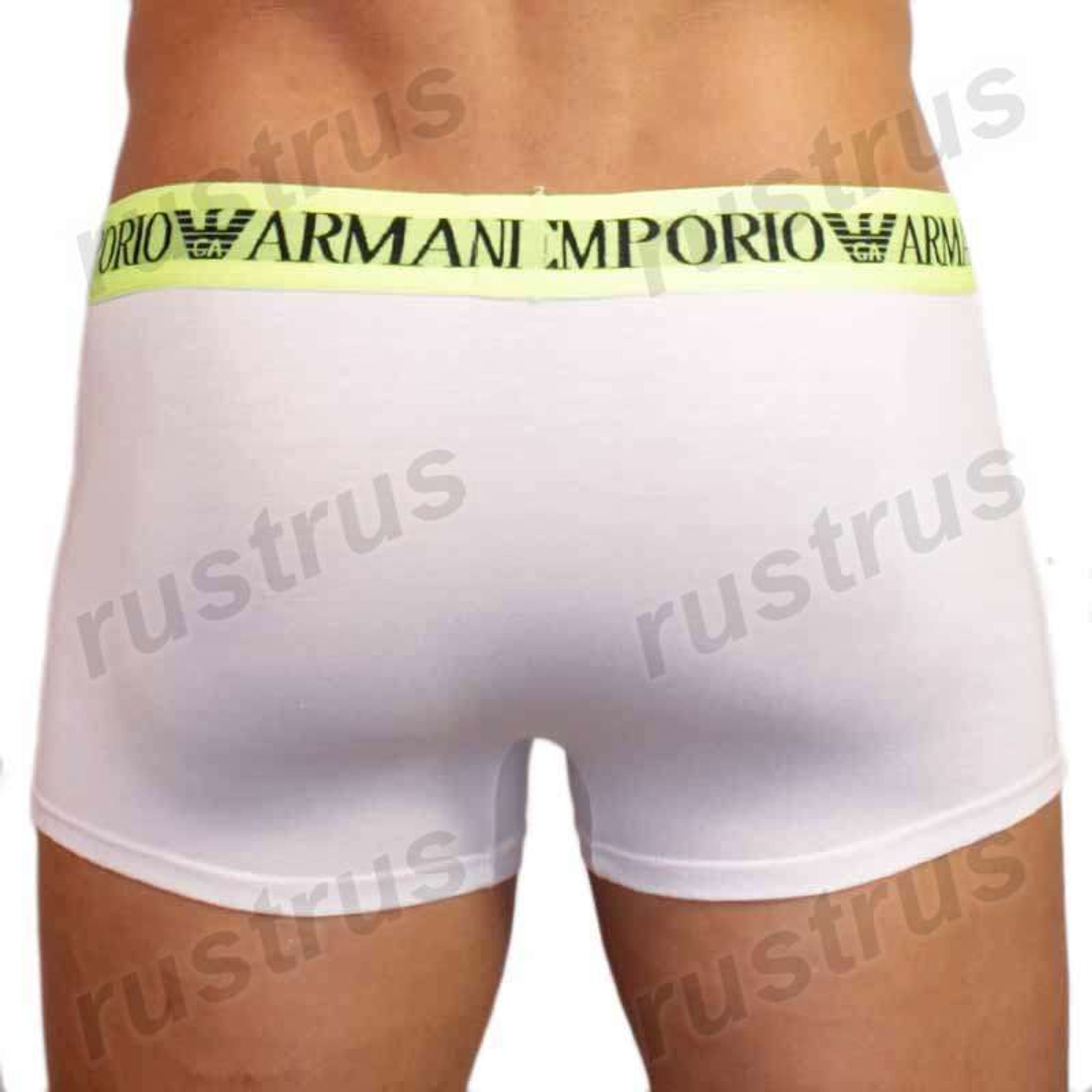 Мужские трусы боксеры белые с салатовой резинкой Emporio Armani  фото 4