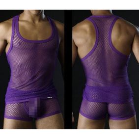 Фото Мужская майка в крупную сетку фиолетовая Manstore Micropo Plum Tank