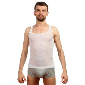 Фото Мужская майка в мелкую сетку белая c глубоким вырезом Manstore Micropo White Wife 