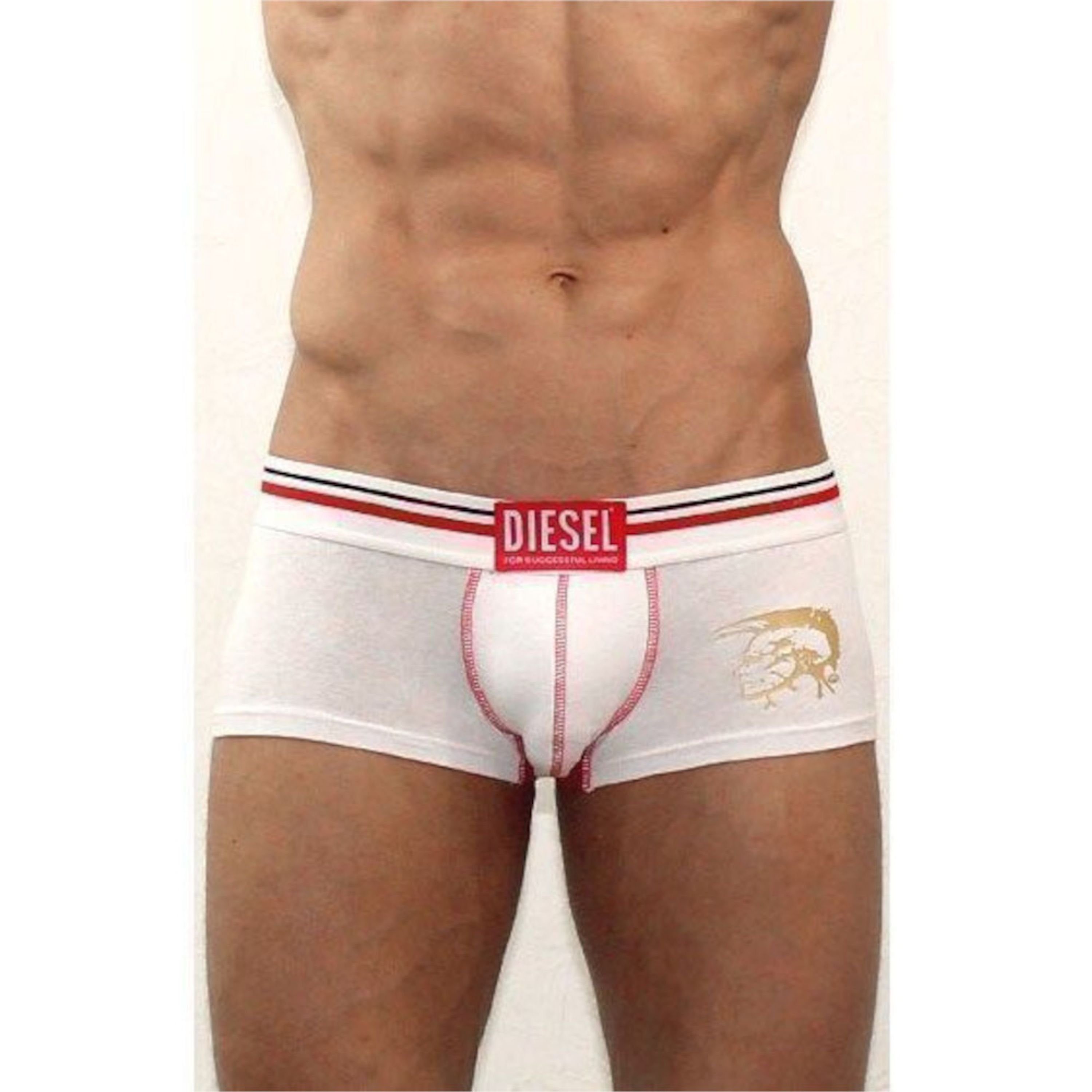 Мужские трусы хипсы белые с красной вставкой и белым поясом Diesel White фото 1