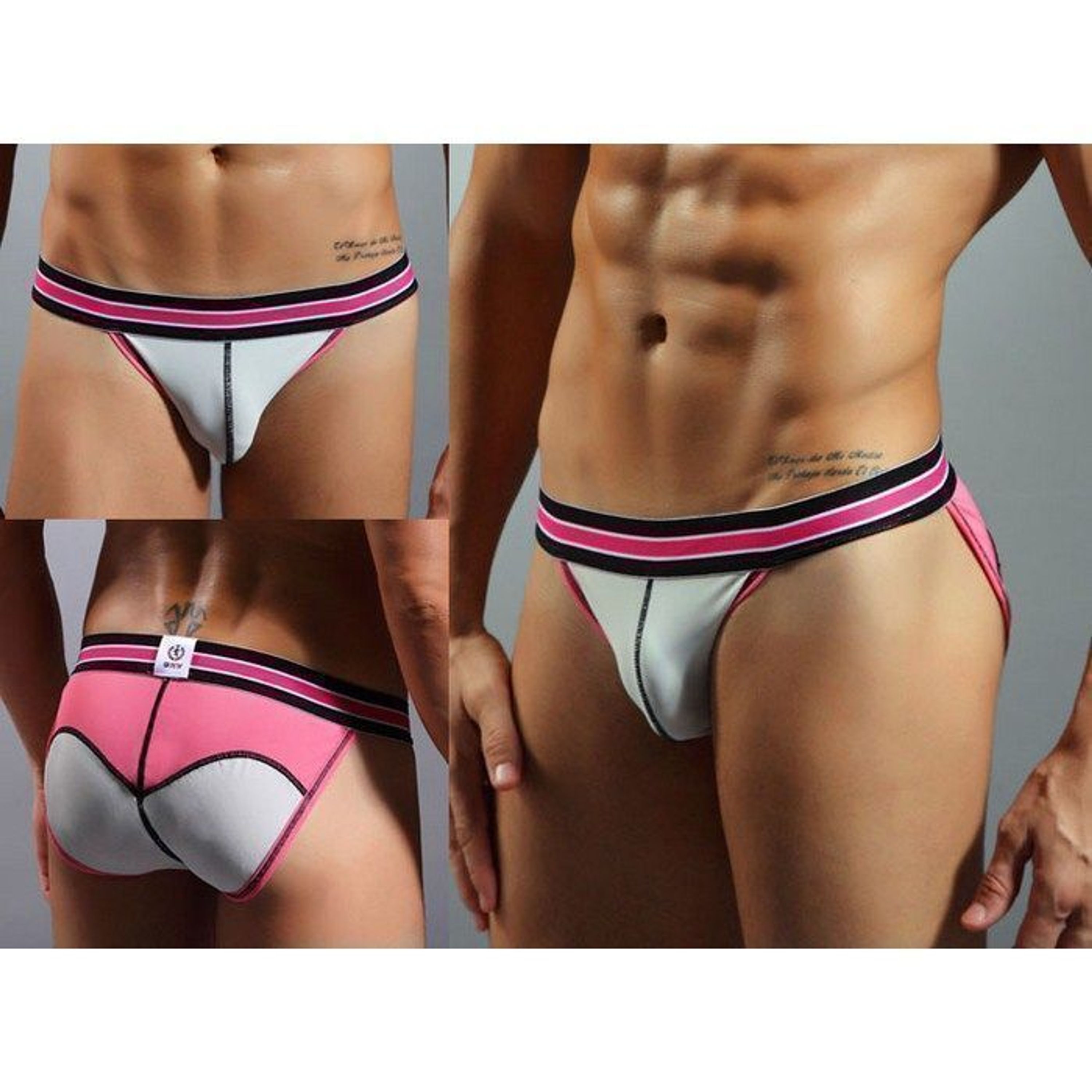 Мужские трусы танга GMW Tanga White Pink фото 1
