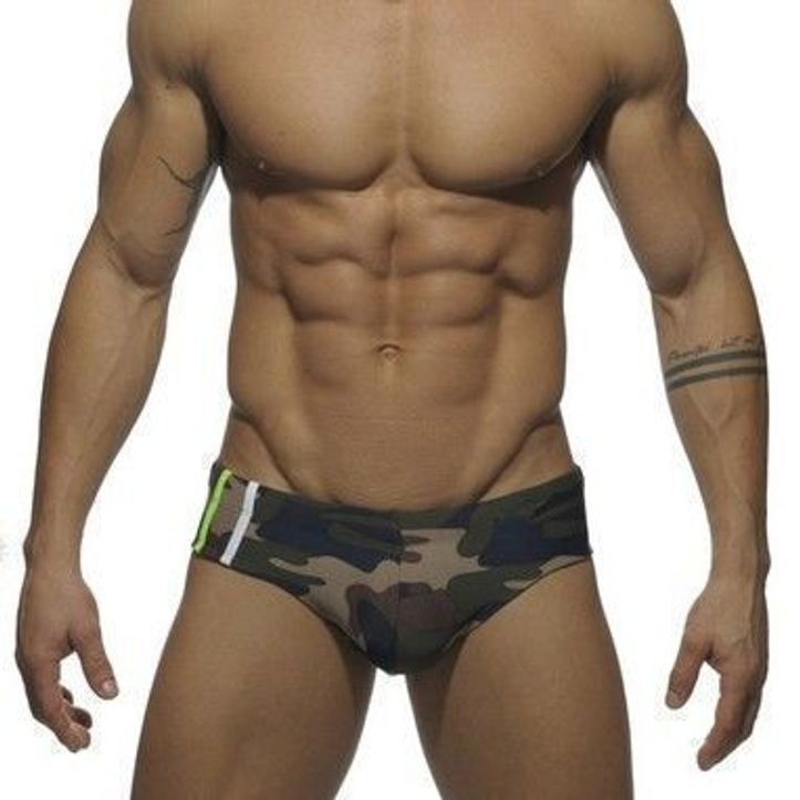 Мужские плавки брифы темно - зеленые камуфляж  Addicted Green Camo 