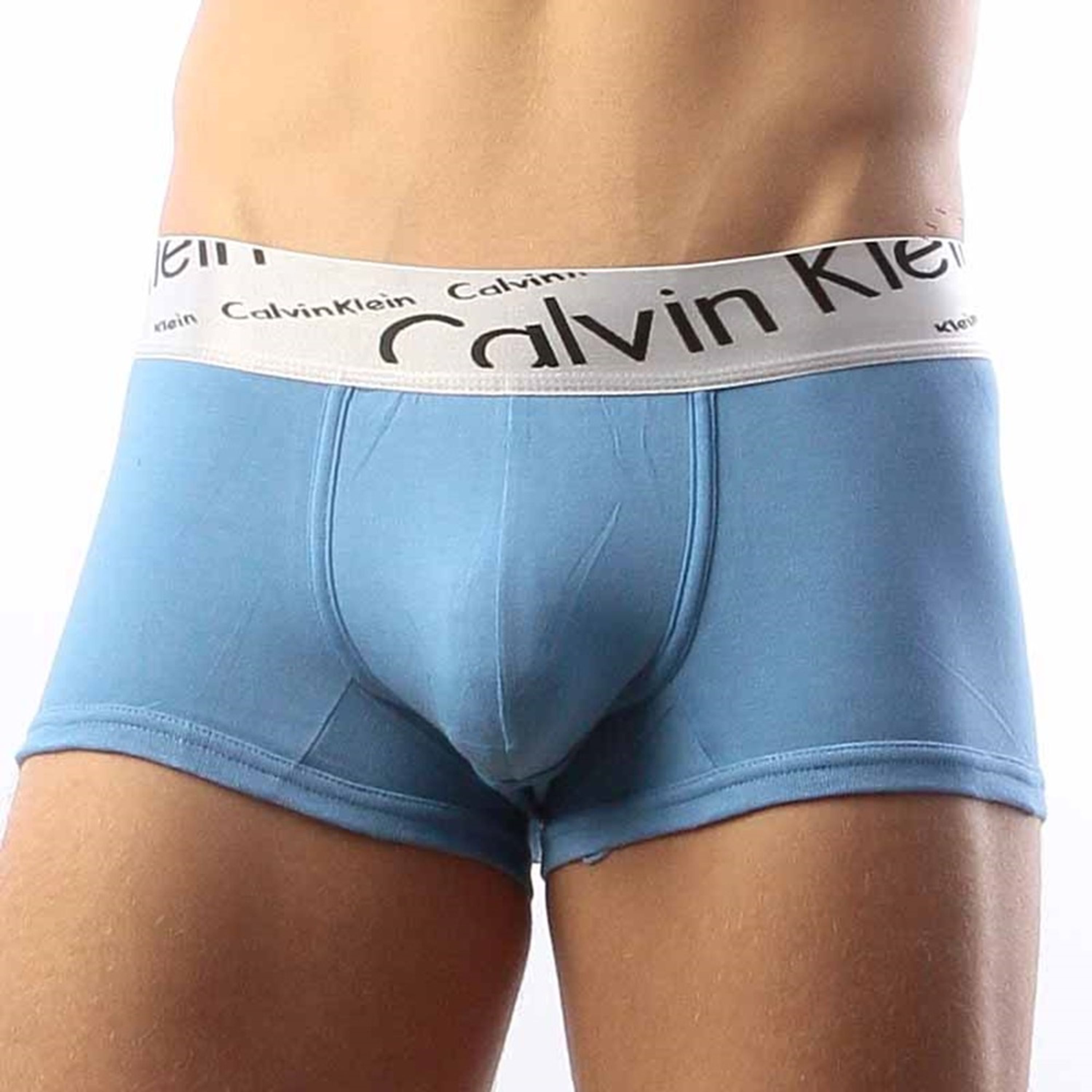 Мужские трусы боксеры голубые с косой резинкой  Calvin Klein Steel Boxer Italics Blue  фото 2
