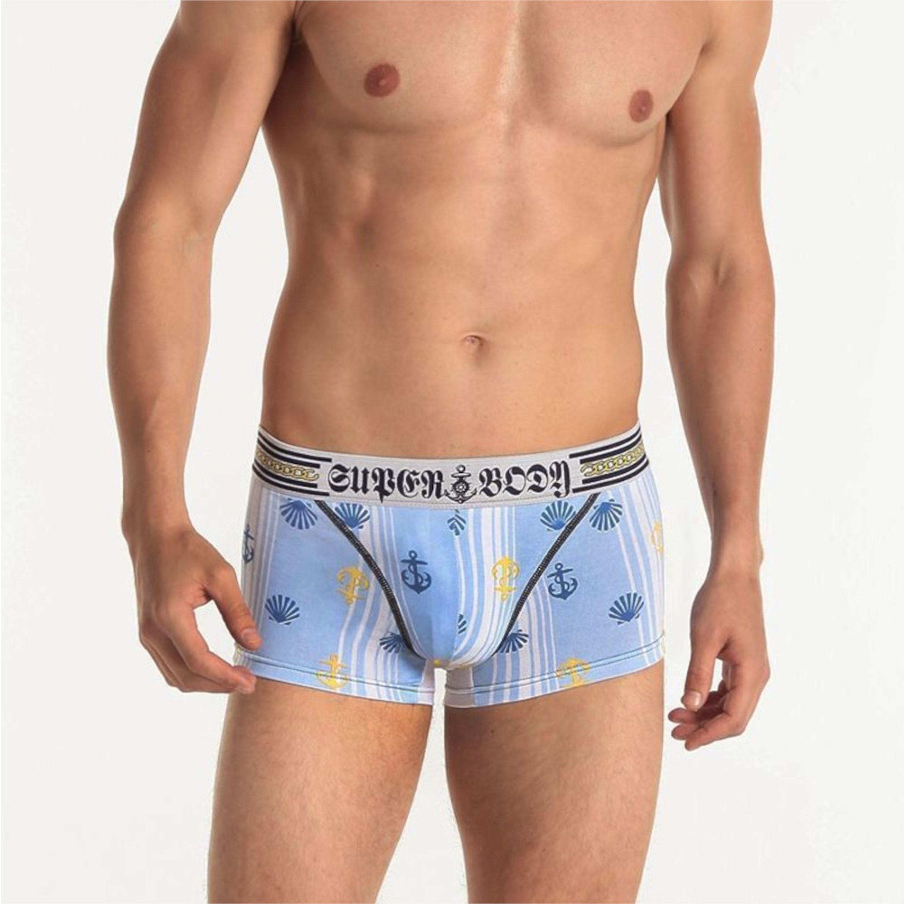 Мужские трусы боксеры голубые с морским принтом Superbody Boxer Blue фото 1